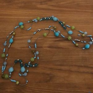 Long blue and green beaded necklace